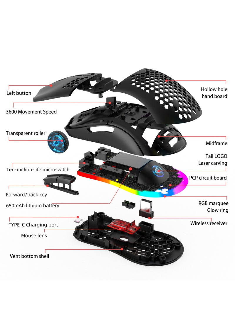 Wireless/Wired/Bluetooth 5.3 Gaming Mouse | 2.4G Connection, 3600 DPI Rechargeable Honeycomb Design - Image 4