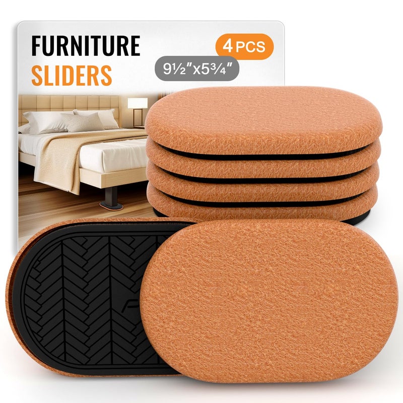 TOMHUA Felt Furniture Sliders For Hardwood Floors Large 4 Pcs 9-1/2 Inch X 5-3/4 Inch Oval Reusable Furniture Slider With Extra Thick Design - Heavy-Duty Furniture Movers - Felt Sliders Effortless Moving - Image 1