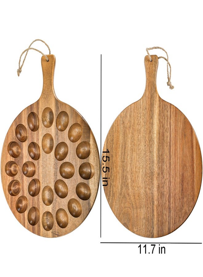 Okllen 24 Holes Round Acacia Wood Deviled Egg Platter with Handle, Deviled Egg Tray Holder for Easter, Gathering, Thanksgiving & Parties - Image 2
