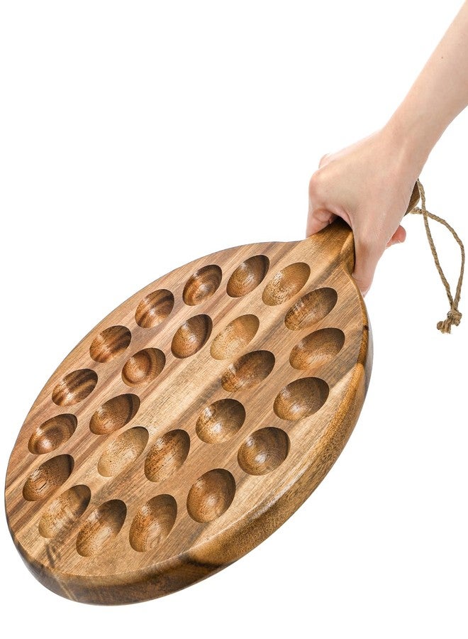 Okllen 24 Holes Round Acacia Wood Deviled Egg Platter with Handle, Deviled Egg Tray Holder for Easter, Gathering, Thanksgiving & Parties - Image 3