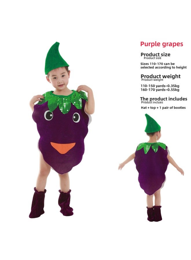 Halloween Costume - Kids Fruit Costume Dress Up - Purple grapes, 170cm - Banana Apple Strawberry Outfit, Children Performance Wear, Funny Fancy Dress, Carnival Costume, School Play - Image 1