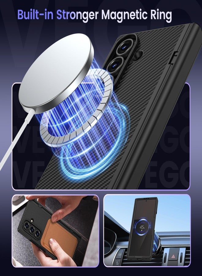 VEGO for Galaxy Z Fold 7 Case with Belt Clip [Compatible with Magsafe] Screen Protector & Hinge Protection Full-Body Shockproof Carbon-Fibre Hard PC Protective Magnet Case for Samsung Z Fold 7 Black - Image 2