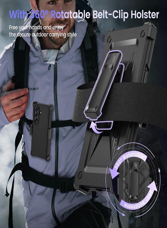 VEGO for Galaxy Z Fold 7 Case with Belt Clip [Compatible with Magsafe] Screen Protector & Hinge Protection Full-Body Shockproof Carbon-Fibre Hard PC Protective Magnet Case for Samsung Z Fold 7 Black - Image 3