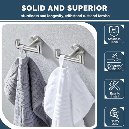 Angle Simple Towel Hook Brushed Nickel 2 PCS, SUS304 Stainless Steel Double Robe Hook, Bathroom Towel Holder, Wall Mount - Image 5