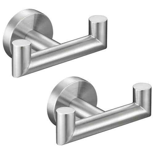 Angle Simple Towel Hook Brushed Nickel 2 PCS, SUS304 Stainless Steel Double Robe Hook, Bathroom Towel Holder, Wall Mount - Image 1