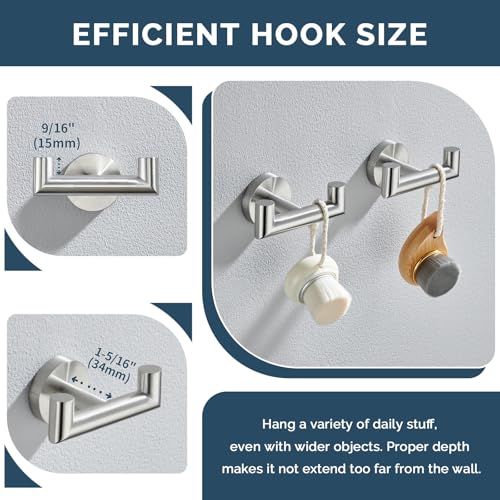 Angle Simple Towel Hook Brushed Nickel 2 PCS, SUS304 Stainless Steel Double Robe Hook, Bathroom Towel Holder, Wall Mount - Image 4