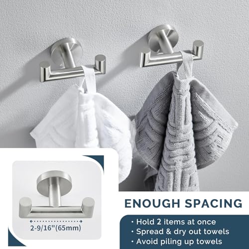 Angle Simple Towel Hook Brushed Nickel 2 PCS, SUS304 Stainless Steel Double Robe Hook, Bathroom Towel Holder, Wall Mount - Image 3