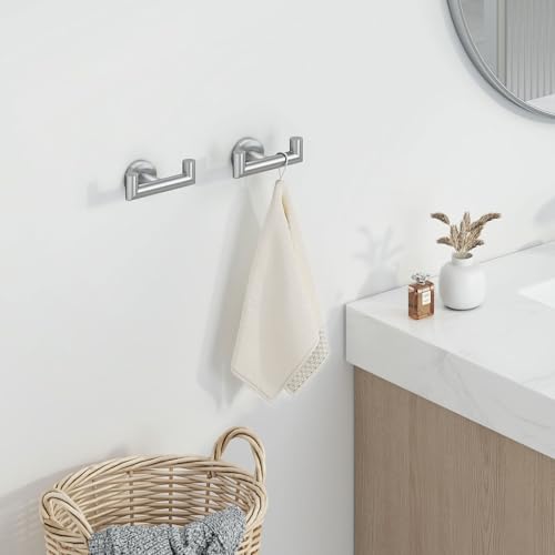 Angle Simple Towel Hook Brushed Nickel 2 PCS, SUS304 Stainless Steel Double Robe Hook, Bathroom Towel Holder, Wall Mount - Image 2