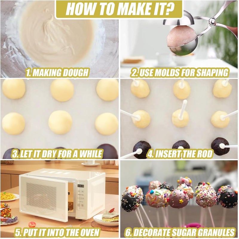 AHKUNMT Cake Pop Sticks and Wrappers,Cake Pop Maker Set Include 100 Cake Pop Bags,Lollipop Sticks and Gold Metallic Twist Ties Meat Baller with One Handles Cake Pops Making Tools for Candies and Chocolates - Image 4