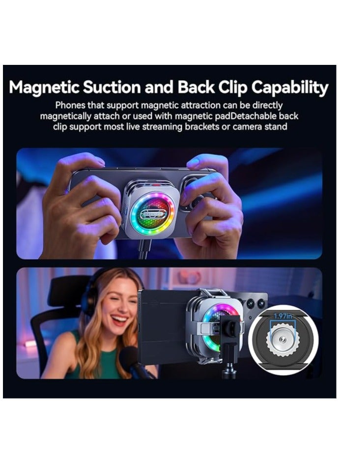 نوبيا ريد ماجيك مبرد هاتف ريد ماجيك 6 برو المغناطيسي مصمم خصيصًا لمحبي الألعاب مثل ببجي موبايل وكول أوف ديوتي، مزود بمروحة تبريد فائقة بقدرة 30 واط، ومشتت حراري من الجرافين لتبديد الحرارة بكفاءة عالية. يتم تثبيته بسهولة باستخدام مشبك قابل للتعديل يمكن استخدامه كحامل، كما يأتي مع لوحة مغناطيسية للتثبيت المباشر على الأجهزة الداعمة. يدعم الهواتف الذكية، الأجهزة اللوحية، الآيباد، وحتى أجهزة Steam Deck. مثالي لتقليل حرارة الجهاز أثناء جلسات اللعب المكثفة. - Image 5