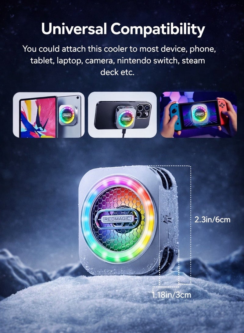 Nubia Red Magic Phone Cooler RedMagic 6 Pro Magnetic Phone/Tablet Cooler – 30W Ultra-Cooling Gaming Fan with Graphene Heatsink, Magnetic Mount & Clip – Cooling Fan For Smartphones, Tablets, iPad & Steam Deck (Perfect for PUBG Mobile, COD & More) - Image 2