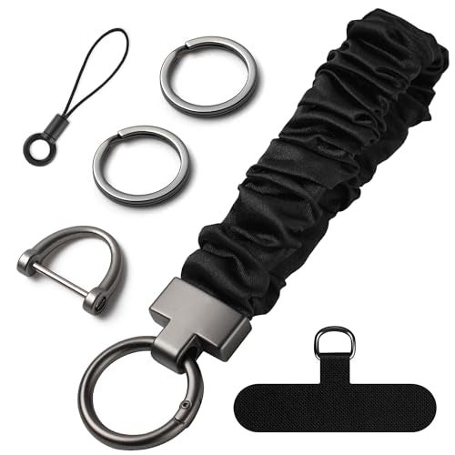 Tsocent Wristlet Keychain, Stretchy Key Chain Bracelet for Car Keys, Cute Key Lanyard with Phone Tether for Women Men (Black) - Image 1