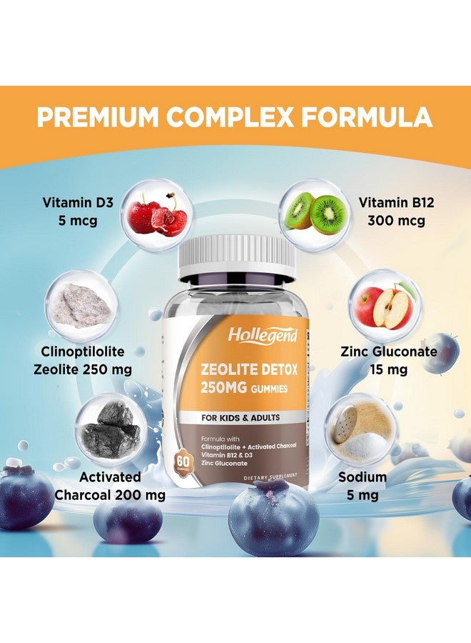 Hollegend جومي زيو لايت ديتوكس للأطفال مع الفحم النشط، زيو لايت كلينوبتيلوليت مع فيتامين ب12 و د3 للأطفال والبالغين، مكمل زيو لايت القابل للمضغ لدعم الجهاز الهضمي والمناعة، بنكهة التوت الأزرق، 60 حبة - Image 3
