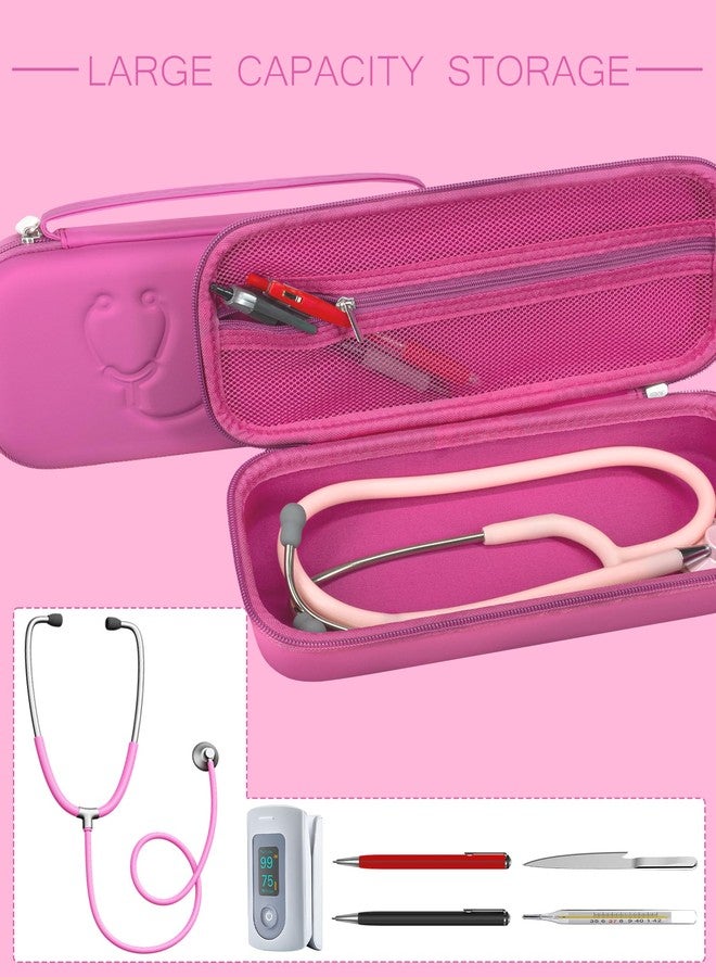 حقيبة صلبة لسماعات الطبيب من نوع 3M Littmann Classic III، و Lightweight II SE، و MDF Acoustica، وحقيبة لحمل سماعات الطبيب مع حقيبة شبكية لمستلزمات التمريض، وأقلام شاش، وأعواد قطنية (وردي فاتح) - Image 3