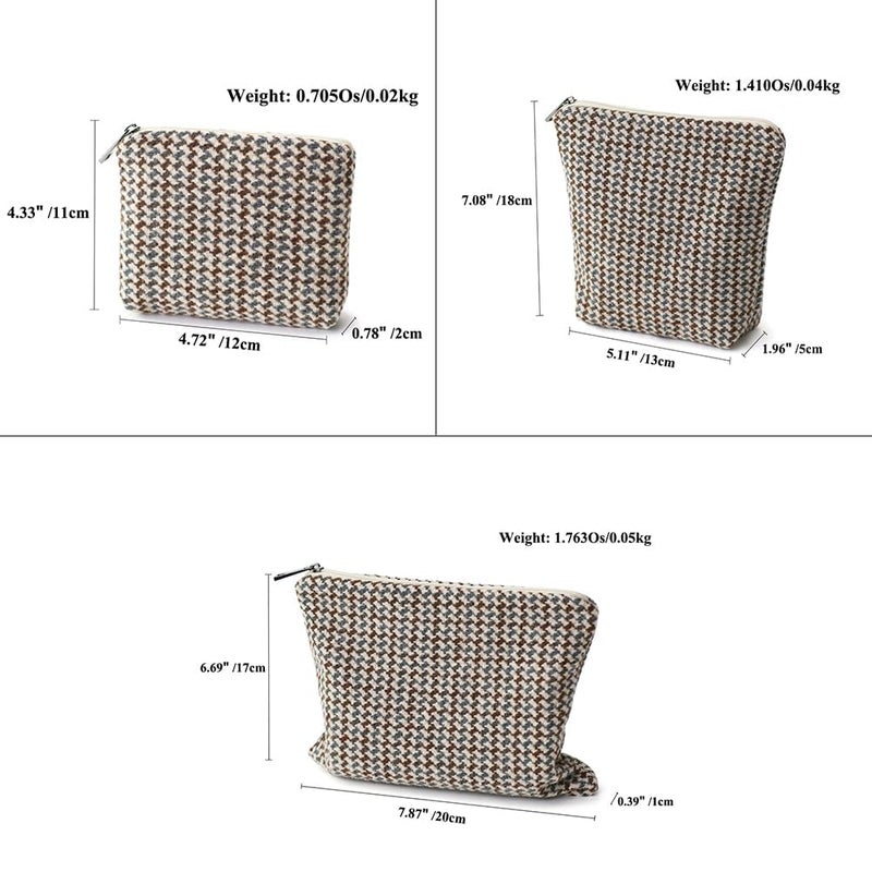 BBORGDC Small Cosmetic Bag Set of 3 for Purse, Tweed Makeup Bags, 3 Sizes Zipper Pouch Organizer for Travel & Toiletries, Gift for Her Birthday, Bridesmaid & Best Friend - Image 2