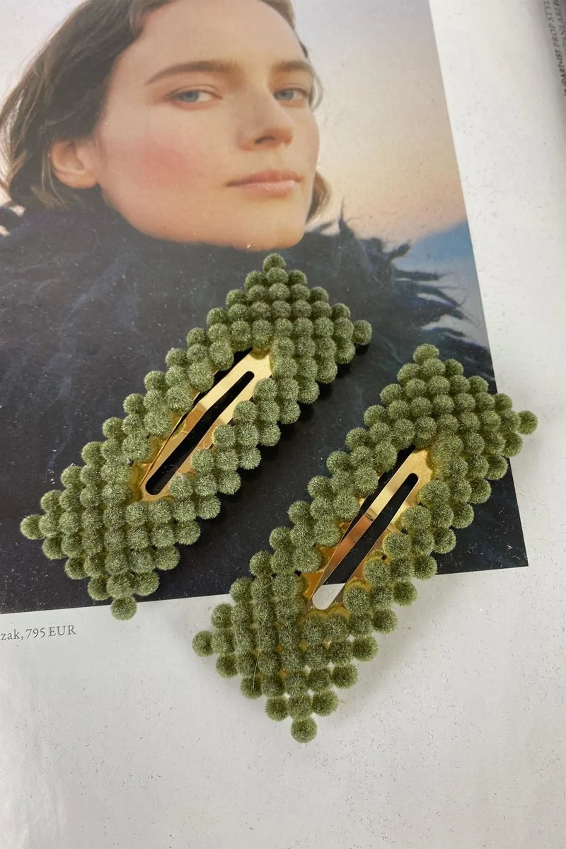 Bahels Women's Green 2-Piece Special Series Side Snap Hair Clip Set -İBK01