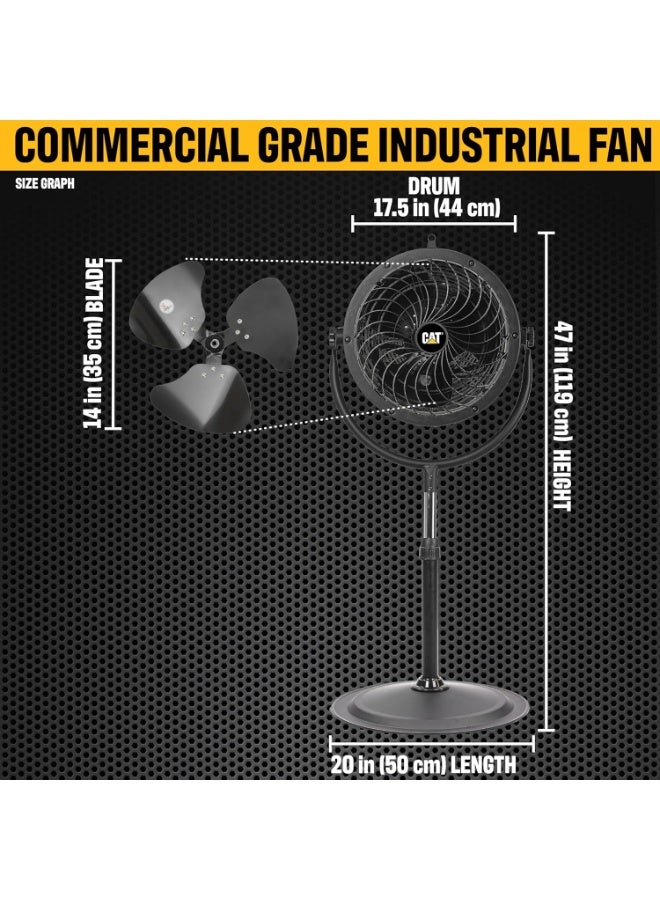 Catterpillar Caterpillar 14-Inch High Velocity Industrial Pedestal Fan – 4-Speed, Oscillating Tilt-Head, Adjustable Height – Heavy Duty Floor Fan for Home, Garage, Warehouse & Workshop – Black - Image 3