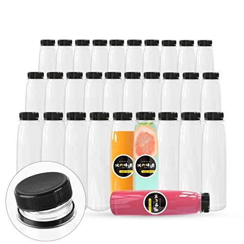 Holotap 54 Pack 7OZ Plastic Bottles with Caps Empty PET Disposable Plastic Juice Bottles Bulk for Liquids with Black Tamper Evident Lids 7 OZ Black