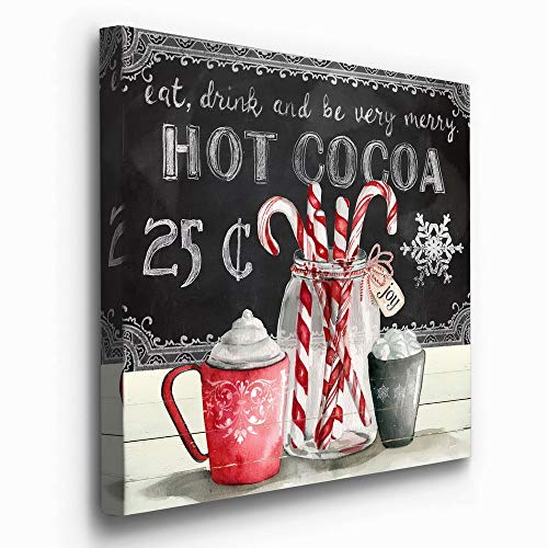 Renditions Gallery Eat,Drink and be very Merry Wall Art, Christmas & Winter Artwork, Hot Cocoa, Red Candy Canes, Premium Gallery Wrapped Canvas Decor, Ready to Hang, 16 in H x 16 in W, Made in America - Image 2