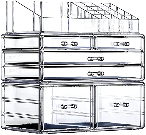 Cq acrylic 3 Pack Clear Makeup Storage Organizer,Stackable 6 Drawers Make Up Organizers,Cute Desk Organizer for Vanity Jewelry,Hair Clip,Beauty,Skincare Product Bathroom Counter Organizers and Storage - Image 1