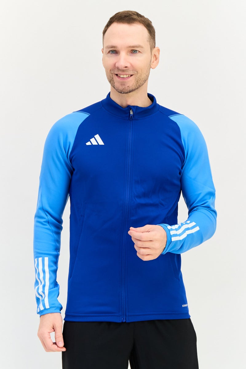 Adidas جاكيت تدريب رياضي للرجال بأكمام طويلة، أزرق ملكي - Image 1