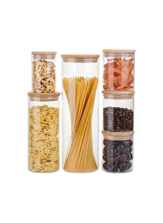 Swift Food Storage Container with Airtight Bamboo Lid Set, Clear Glass Canister Food Jar with Sealing Lid Kitchen Pantry Storage Container for Sugar Flour Cereal Pasta Snack Coffee Beans - (Clear)  - Image 1
