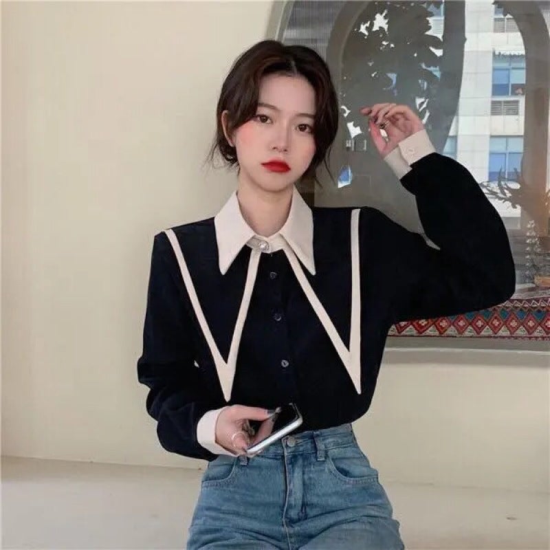 New Korean Style Design Wasp Bottoming Top Women'S Thin Red Stitching Loose All-Match Shirt - Image 3