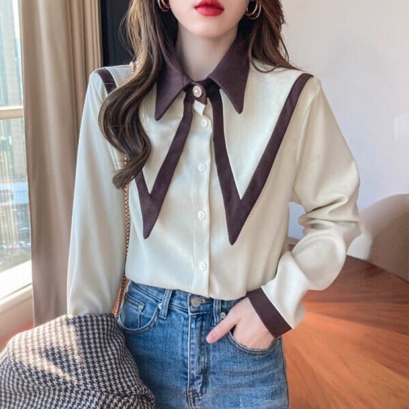 New Korean Style Design Wasp Bottoming Top Women'S Thin Red Stitching Loose All-Match Shirt - Image 4
