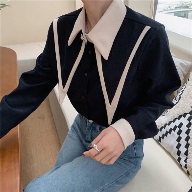 New Korean Style Design Wasp Bottoming Top Women'S Thin Red Stitching Loose All-Match Shirt - Image 1