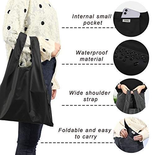 CiCiGo Large Reusable Bags Shopping Washable Foldable 6 Pack Grocery Bags Heavy Duty Lightweight Folding Gift Tote Bags Durable Polyester Black - Image 4