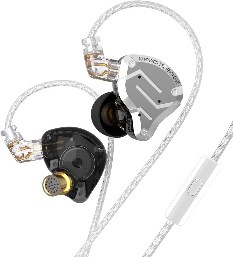 Kinboofi سماعات أذن ألعاب KZ ZS10 Pro، 4BA 1DD سلكية مع ميكروفون، سماعة رأس IEM متعددة المشغلات عالية الدقة، سماعات أذن KZ مع كابل IEM ثنائي السن، زر واحد متكامل (أسود عميق مع ميكروفون) - Image 1