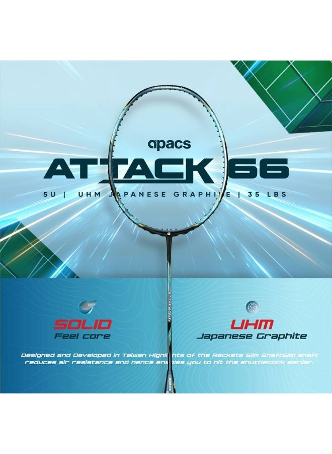 Apacs apacs ATTACK 66 (35LBS, 100% UHM GRAPHITE) Blue Unstrung Badminton Racquet  (Pack of: 1, 82 g)  - Image 2