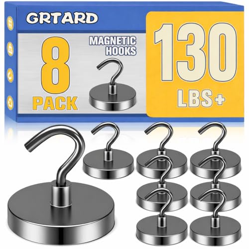 Grtard 130LBS Magnetic Hooks 8 Pack Strong Magnetic Hooks for Cruise Cabins Magnet Hooks Heavy Duty for Fridge Magnets with Hook for Hanging Grill Garage Cruise Ship Essentials Black - Image 1
