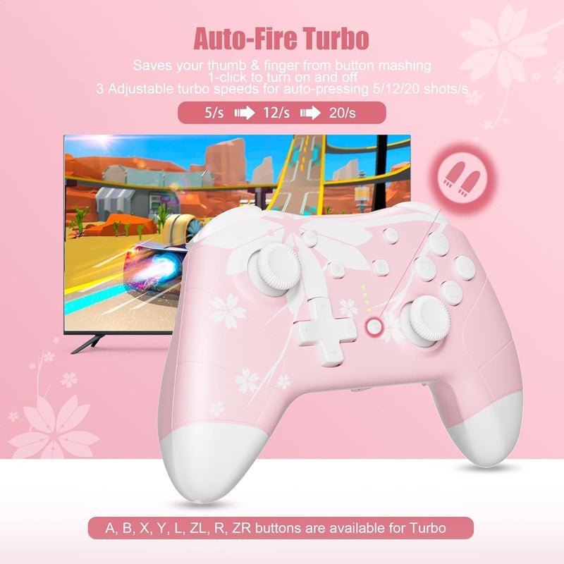 Mytrix Wireless Controller for Windows PC iOS Android Steam Deck, Bluetooth Controller with Programmable Buttons, Turbo & Vibration - Pink - Image 4