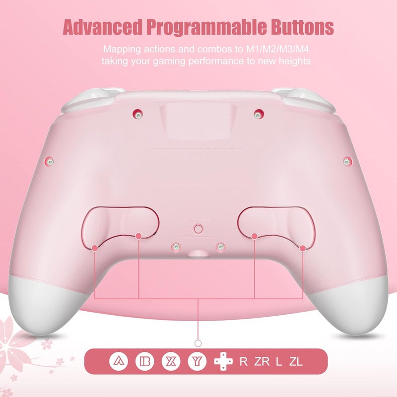 Mytrix Wireless Controller for Windows PC iOS Android Steam Deck, Bluetooth Controller with Programmable Buttons, Turbo & Vibration - Pink - Image 2