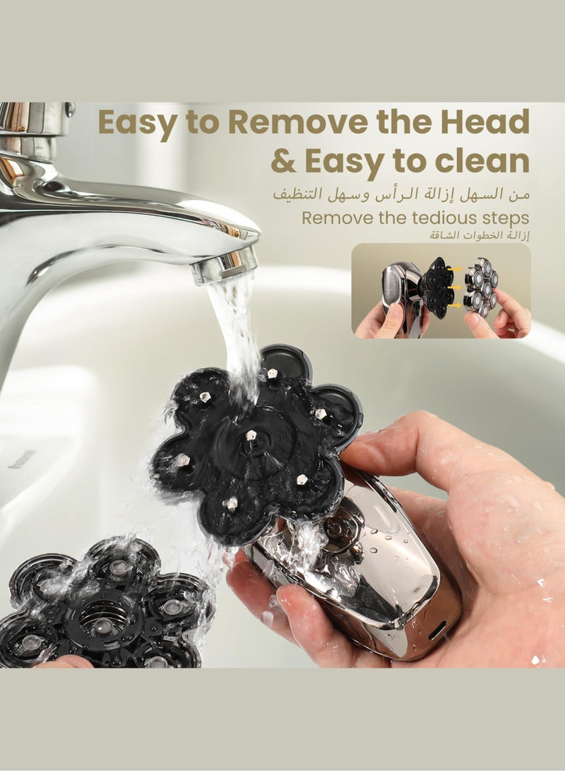 7D Electric Shaver for Men – Bald Head Shaver, Beard Razor, 5-in-1 with Hair Clipper, Facial Cleaner, Massager, Nose Trimmer, Fully Washable, Detachable Head, LED Display, IPX7 Waterproof, Type-C Ch - Image 5