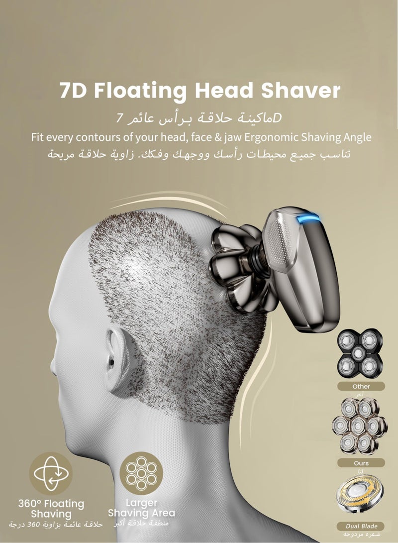 7D Electric Shaver for Men – Bald Head Shaver, Beard Razor, 5-in-1 with Hair Clipper, Facial Cleaner, Massager, Nose Trimmer, Fully Washable, Detachable Head, LED Display, IPX7 Waterproof, Type-C Ch - Image 4