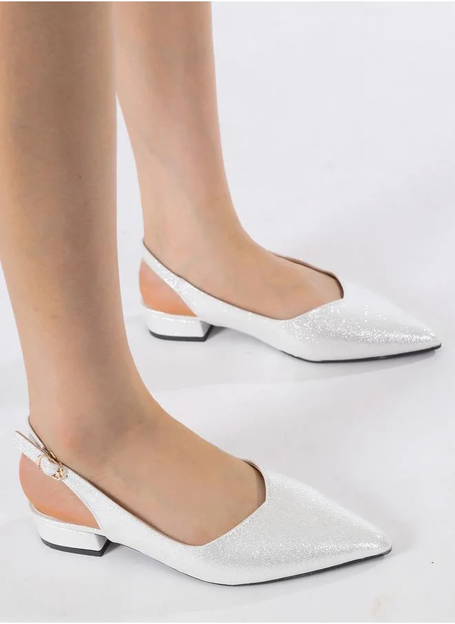 Sneak-a-Peek Glittered Pointed Toe Block Heel Shoes