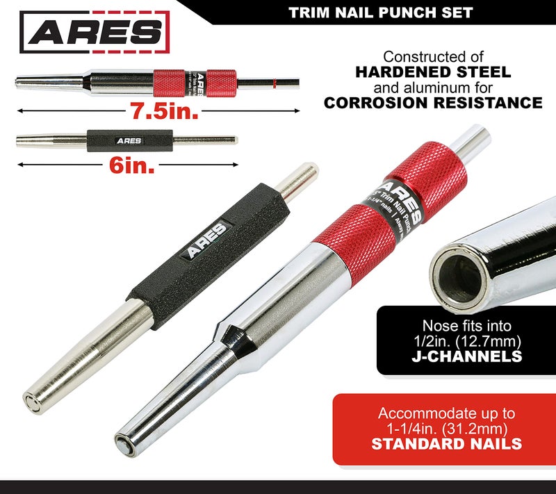 ARES 10117 2-Piece Trim Nail Punch Set 6-Inch and 7.5-Inch Punches Drive Nails Up to 1-1/4-Inch (31.2mm) - Image 2