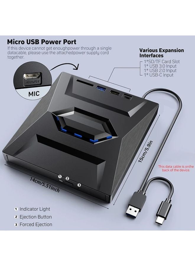 NEW 7 IN 2 External CD DVD Drive USB 3 0 Type C SD Card Burner Reader Writer for PC Laptop Desktop - Image 3