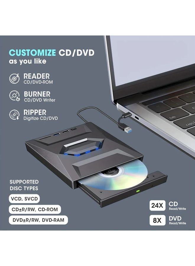 NEW 7 IN 2 External CD DVD Drive USB 3 0 Type C SD Card Burner Reader Writer for PC Laptop Desktop - Image 5
