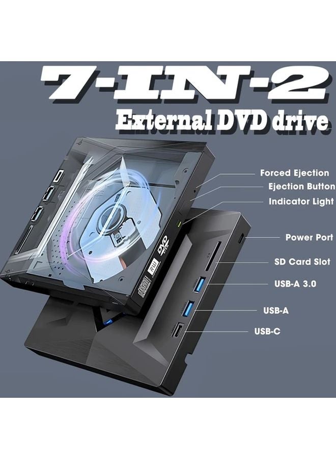 NEW 7 IN 2 External CD DVD Drive USB 3 0 Type C SD Card Burner Reader Writer for PC Laptop Desktop - Image 2