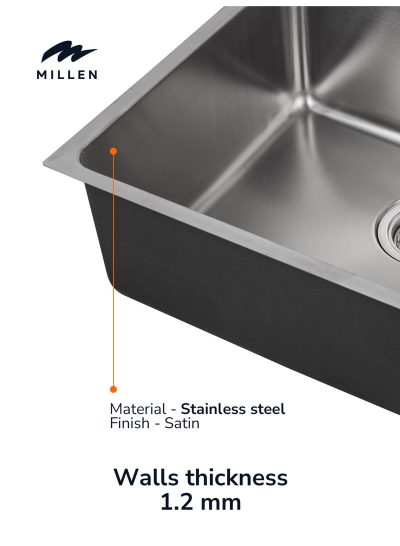 MILLEN Premium Undermount Top Mount Single Bowl Sink with Faucet – 304 Stainless Steel, Soundproof, Satin Finish - MS5444 SET, 3Y Warranty - Image 3