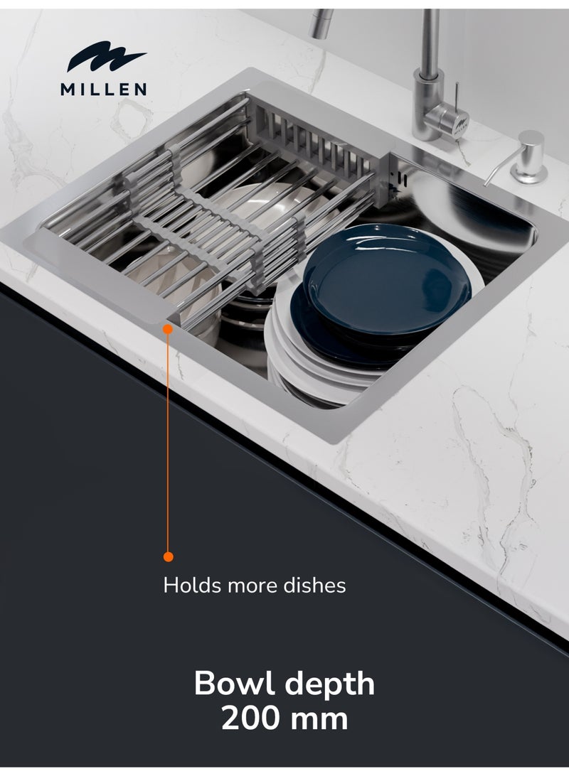 MILLEN Premium Undermount Top Mount Single Bowl Sink with Faucet – 304 Stainless Steel, Soundproof, Satin Finish - MS5444 SET, 3Y Warranty - Image 4