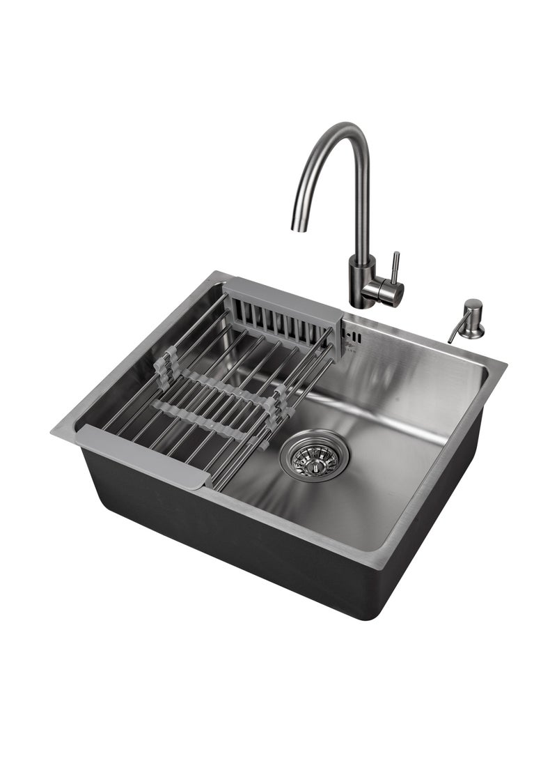 MILLEN Premium Undermount Top Mount Single Bowl Sink with Faucet – 304 Stainless Steel, Soundproof, Satin Finish - MS5444 SET, 3Y Warranty - Image 1