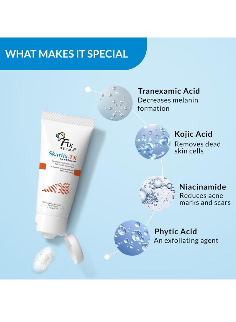 FIXDERMA Skarfix -TX Face Cleanser with Tranexamic Acid, Kojic Acid & Niacinamide | Kojic Acid Face Wash | Pigmentation Face Wash for All Skin Types | Face Wash for Women | Face Wash Men - 75gm - Image 2