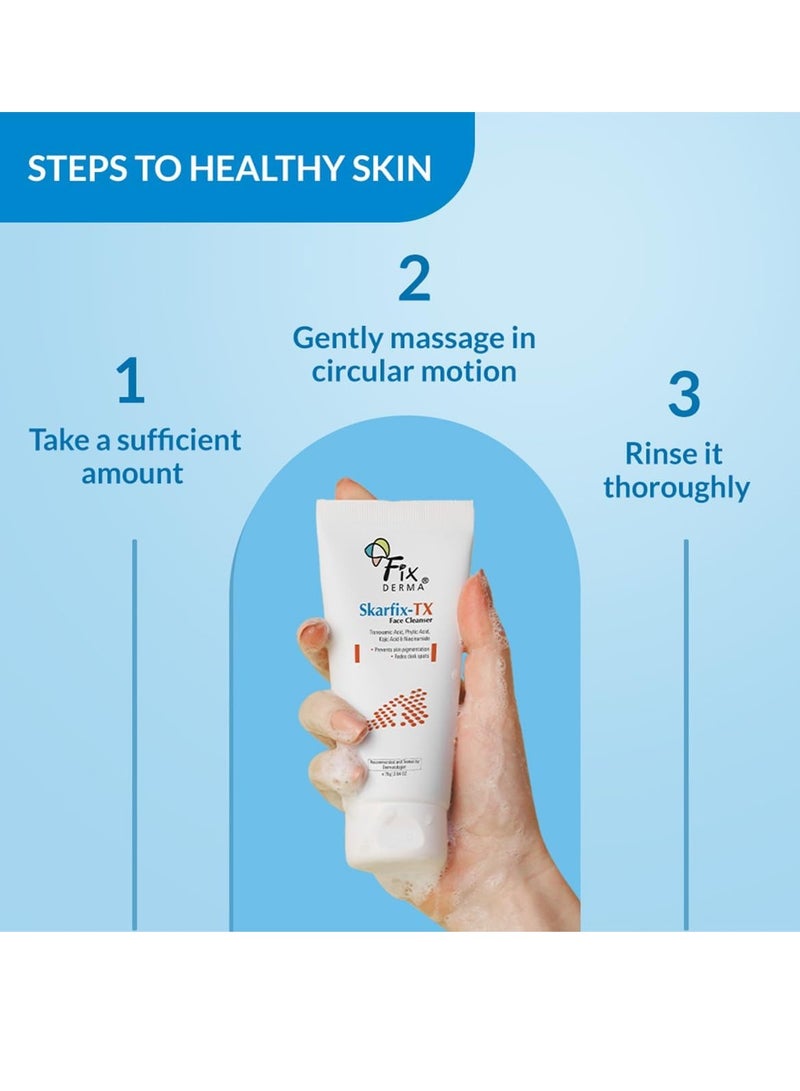 FIXDERMA Skarfix -TX Face Cleanser with Tranexamic Acid, Kojic Acid & Niacinamide | Kojic Acid Face Wash | Pigmentation Face Wash for All Skin Types | Face Wash for Women | Face Wash Men - 75gm - Image 3