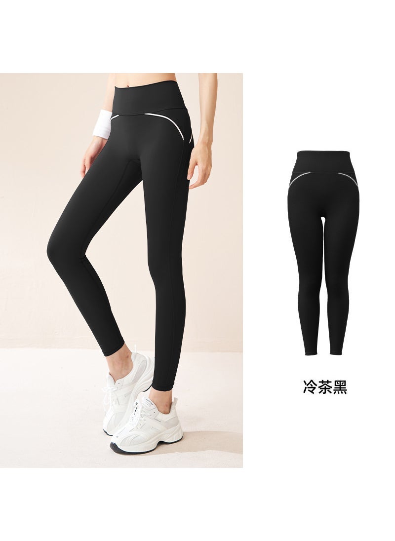 Juyitang Lycra non-embarrassing line yoga pants high elastic nude feeling slim high waist quick-drying breathable sports fitness pants Lilac Purple
