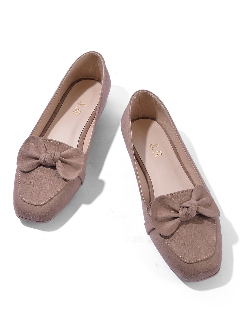 LIFESTYLISH - Ballerina Flat Suede With Bow BN-504 - Coffee - Image 1