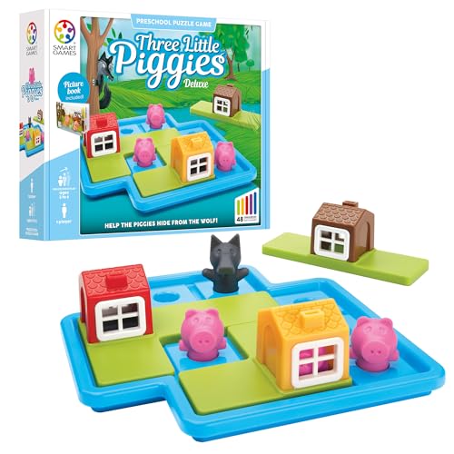 SmartGames Three Little Piggies  Preschool Logic Puzzle Game with 48 Challenges and Storybook  Educational Fairy Tale Puzzle for Kids Ages 3 to Develop Spatial Reasoning and ProblemSolving Skills - Image 1